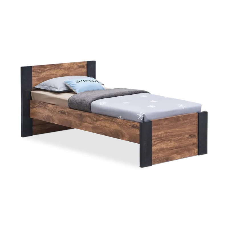 Bed MATHIS Acacia/Black Concrete 90x200