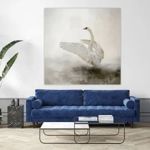 Zwaan In Abstract Water Landschap Schilderij van Diana van Tankeren