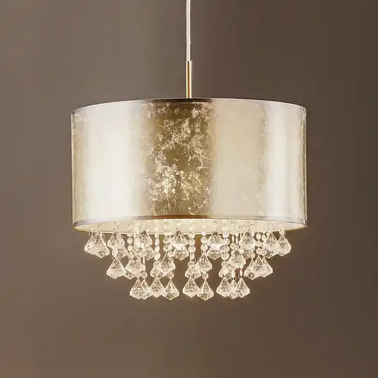 Amy - stoffen hanglamp in zilver met ornamenten