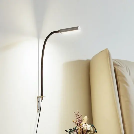 Lindby LED leeslamp Flexola, nikkel, hoekig, metaal, stekker