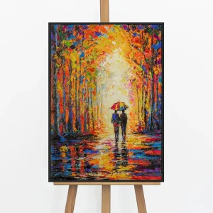 „Liebesausflug" – Romantisches Paar Gemälde handgemalt mit Rahmen, 50x70 cm