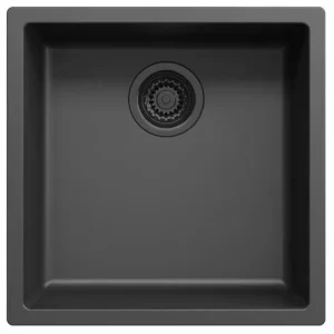 Zwarte spoelbak 40x40cm onderbouw en opbouw met automatische zwarte plug 1208971851