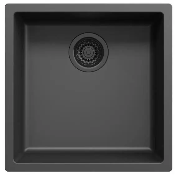 Zwarte spoelbak 40x40cm onderbouw en opbouw met automatische zwarte plug 1208971851