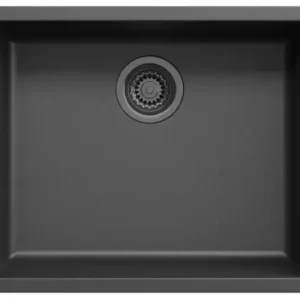 Zwarte spoelbak 50x40cm onderbouw en opbouw met gun metal plug 1208968038