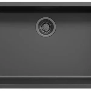 Zwarte grote spoelbak 70x40cm onderbouw opbouw met gun metal plug 1208968041