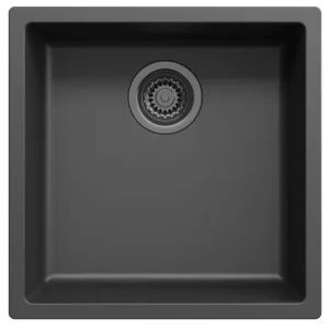 Zwarte spoelbak 40x40cm onderbouw en opbouw met automatische gun metal plug 1208971854