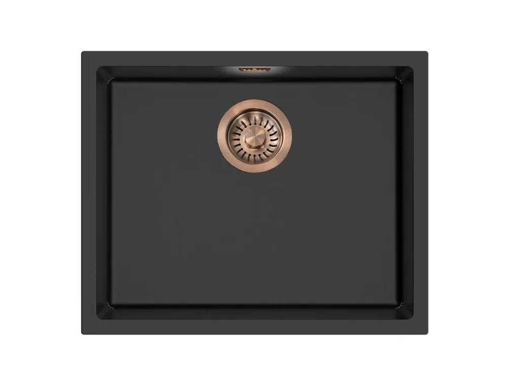 Pure.Sink Eternal Quartz Zwarte Spoelbak 50x40 cm Onderbouw en Opbouw met Automatische Koperen plug