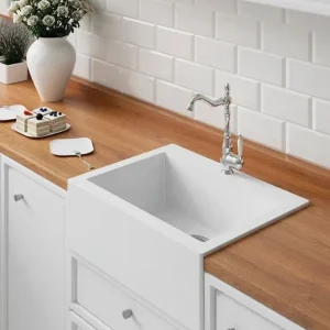 Aquadesign Farmhouse tussen of opbouw granieten spoelbak wit 58x49cm 1208956331