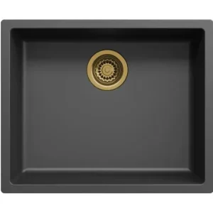 Zwarte spoelbak 50x40cm onderbouw en opbouw met gouden plug 1208968037