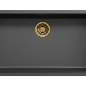 Zwarte grote spoelbak 70x40cm onderbouw opbouw met gouden plug 1208968040