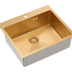 Aquadesign Clara Spoelbak Koper 55x48cm Opbouw of Vlakinbouw met Kraangatbank en Koperen Plug - 1208969505