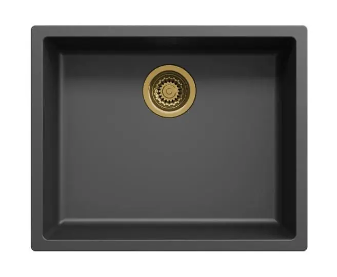 Zwarte spoelbak 50x40cm onderbouw en opbouw met automatische gouden plug 1208971859