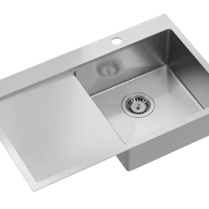 Aquadesign Clara Spoelbak RVS met Rechterzijde Bowl 78x48cm Opbouw of Vlakinbouw met Afdruiprek, Kraangatbank en RVS Plug - 1208967754