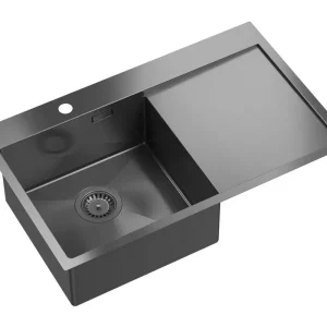 Aquadesign Clara Spoelbak Gun metal 78x48cm Opbouw of Vlakinbouw met Afdruiprek, Kraangatbank en Gun metal Plug - 1208969498
