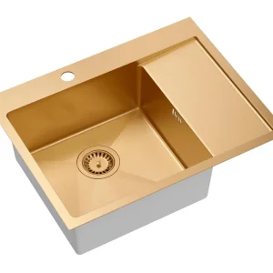 Aquadesign Clara Spoelbak Koper 62x48cm Opbouw of Vlakinbouw met Afdruiprek, Kraangatbank en Koperen Plug - 1208969503