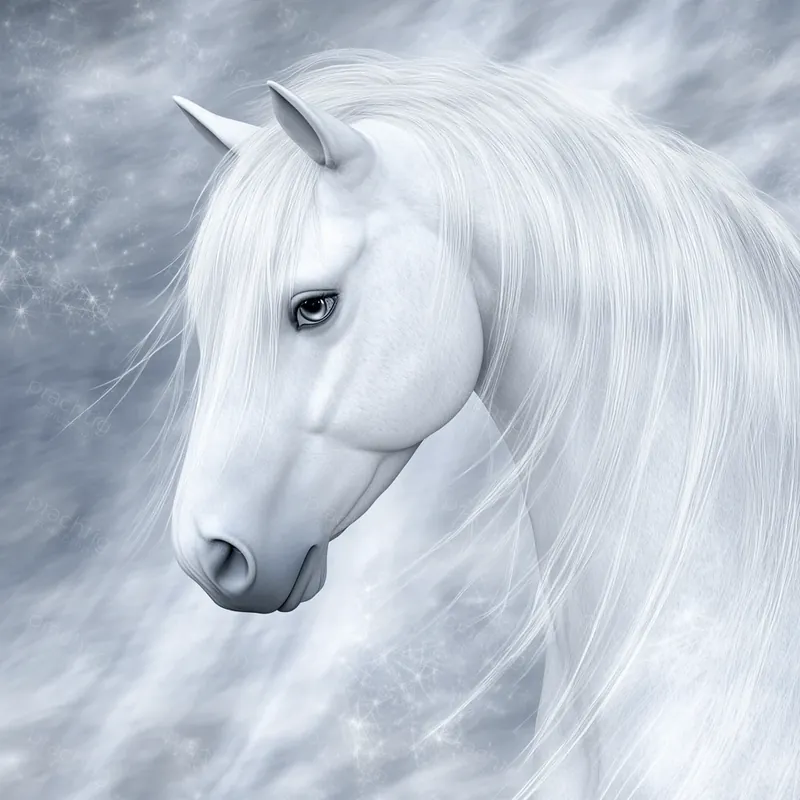 Wit paard in dromerige mist