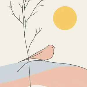 Zonsopgang met vogel en boom